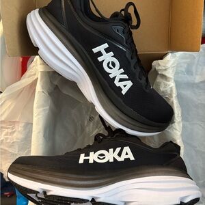 Hoka Men's Bondi 8 - Size 10 - Black and White Running Shoes